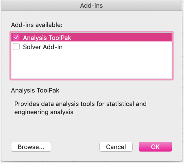 get data analysis toolpak in excel for mac